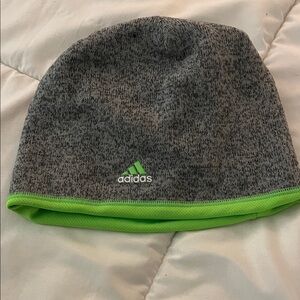 Adidas Heathered Gray Beanie with Neon Green Trim
